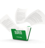 Folder with flag of saudi arabia and files isolated on white. 3D illustration