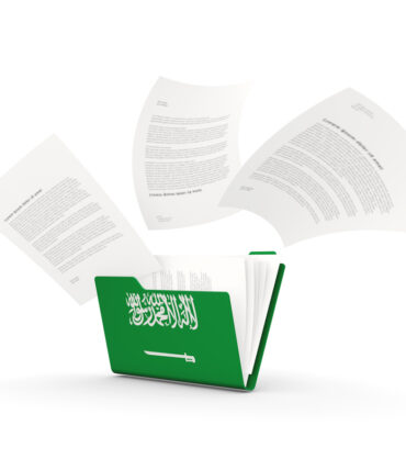 Folder with flag of saudi arabia and files isolated on white. 3D illustration